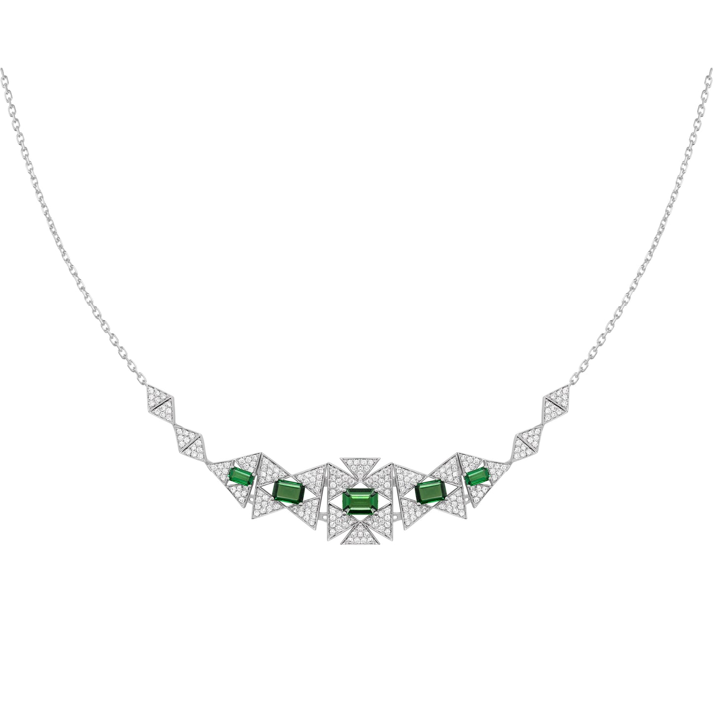 Necklace In 18K White Gold With Tsavourite And Diamonds - ZNS Jewellery