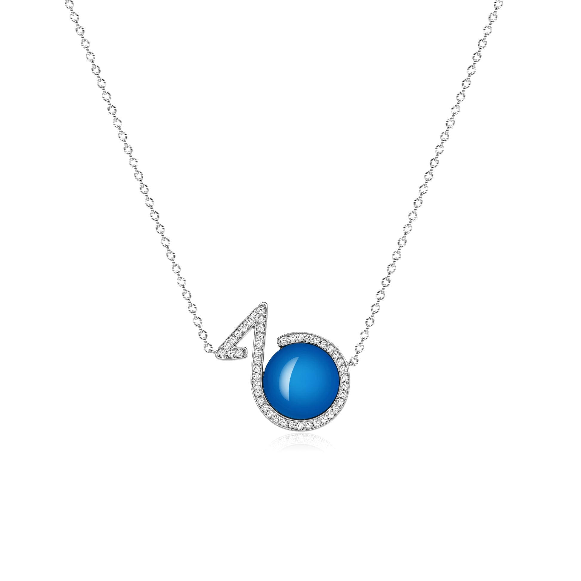 18K White Gold Necklace With Blue Agate And Diamonds
