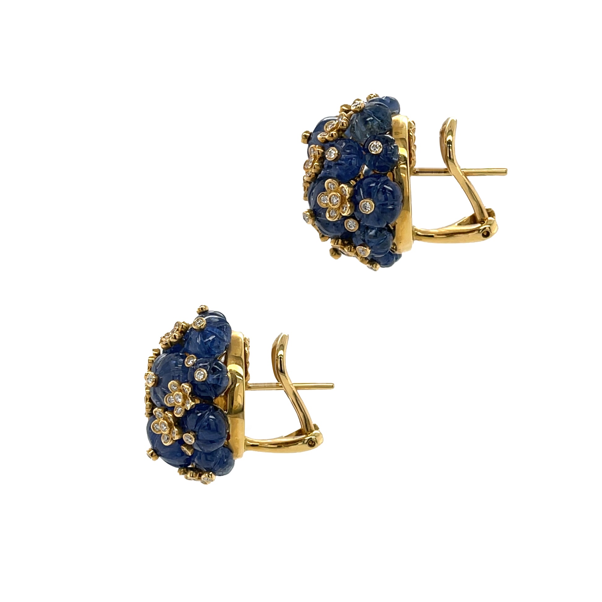 18K Carved Sapphire & Diamond Earrings - K.S. Sze & Sons
