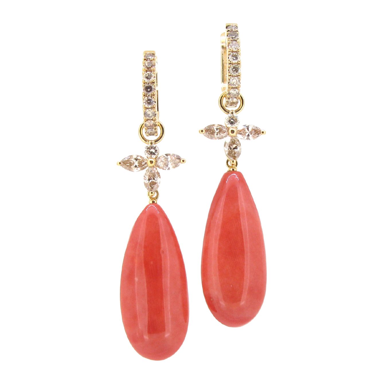 18K Diamond Coral Earrings