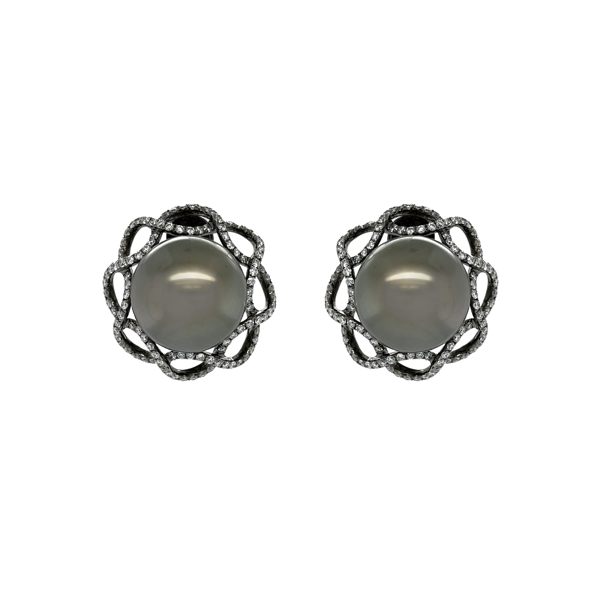 18K Tahitian South Sea Pearl & Diamond Earrings - K.S. Sze & Sons