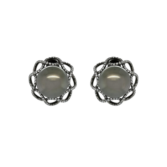 18K Tahitian South Sea Pearl & Diamond Earrings - K.S. Sze & Sons