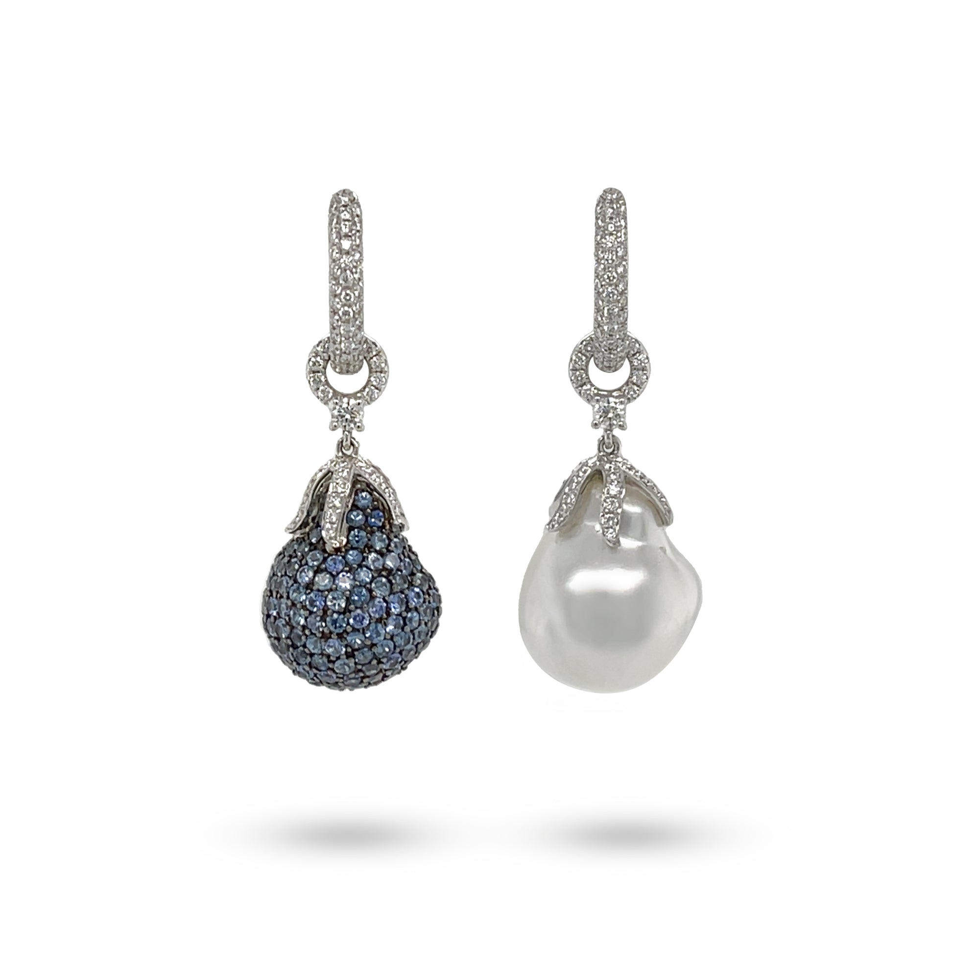 18K Baroque South Sea Pearl, Sapphire & Diamond Earrings - K.S. Sze & Sons