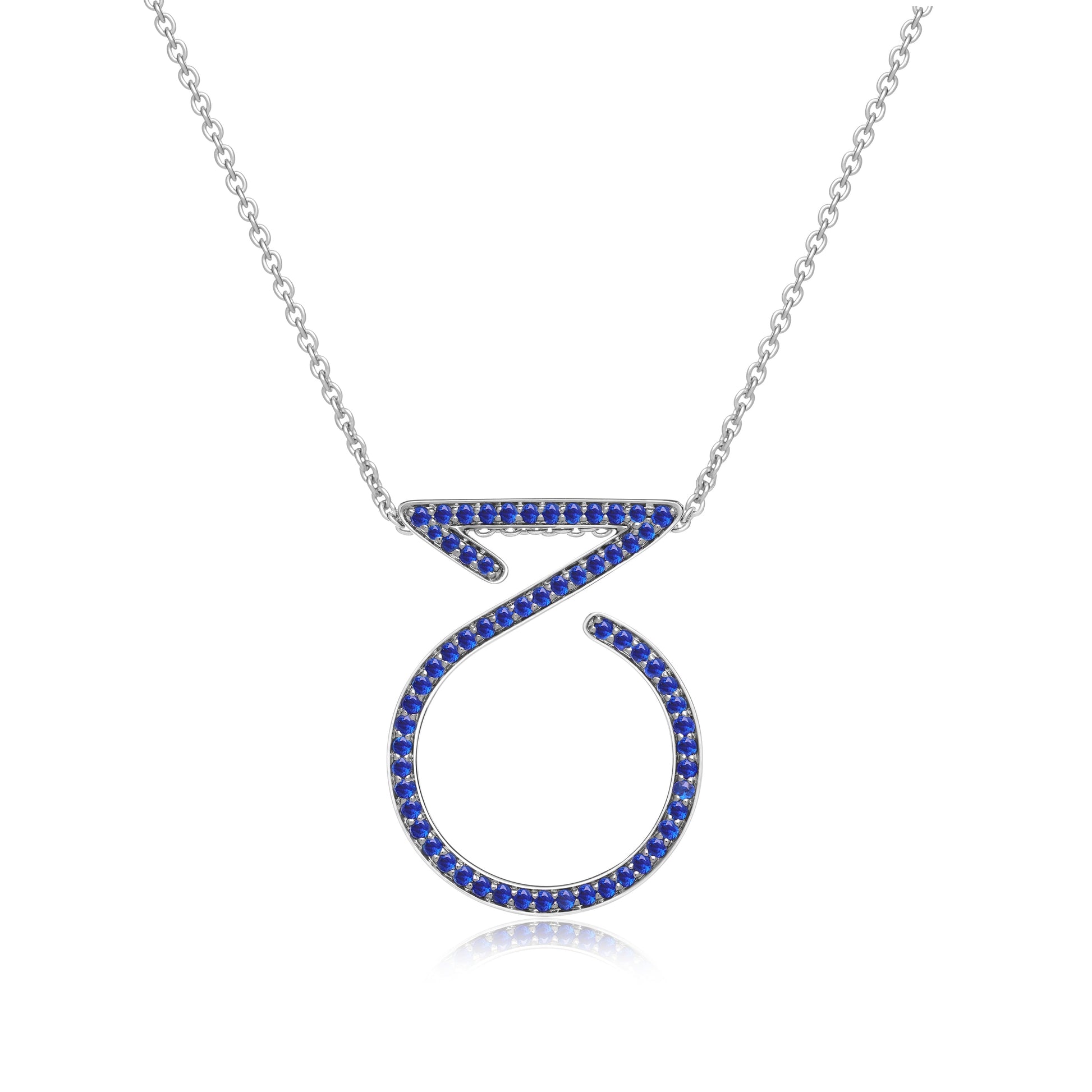 Pendant Ring Necklace In 18K White Gold With Sapphire - ZNS Jewellery