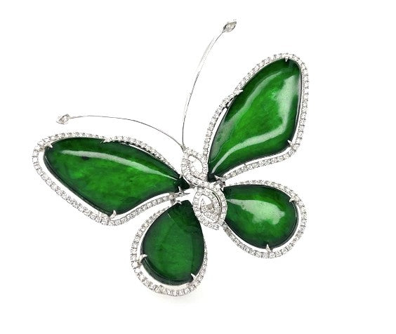 18K Butterfly Jadeite & Diamond Brooch - K.S. Sze & Sons