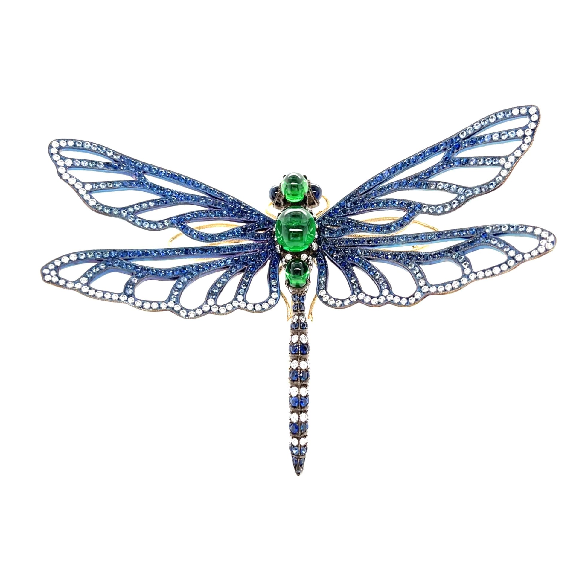 Titanium Sapphire, Tsavorite & Diamond Dragonfly Brooch - K.S. Sze & Sons