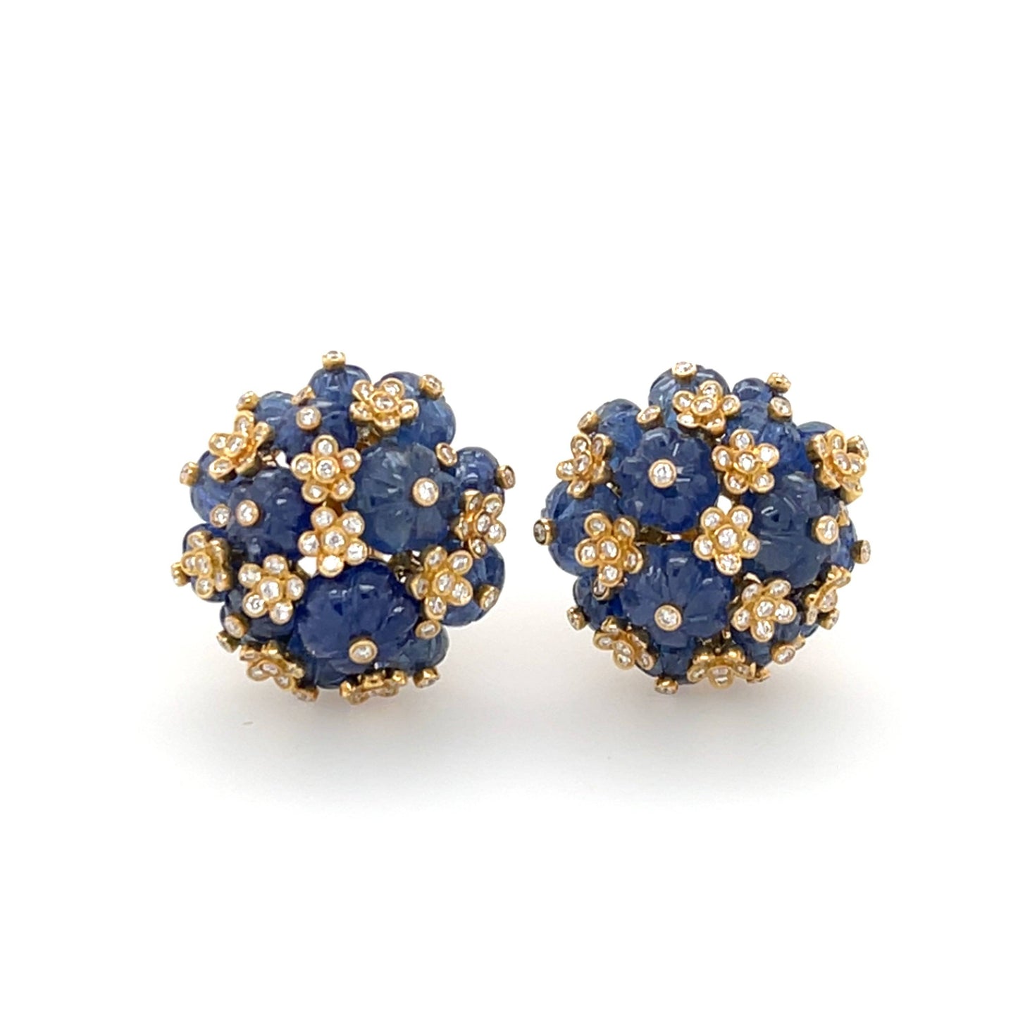 18K Carved Sapphire & Diamond Earrings - K.S. Sze & Sons