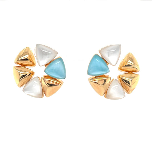 18K Turquoise , Rock Crystal & Mother of Pearl Earrings - K.S. Sze & Sons