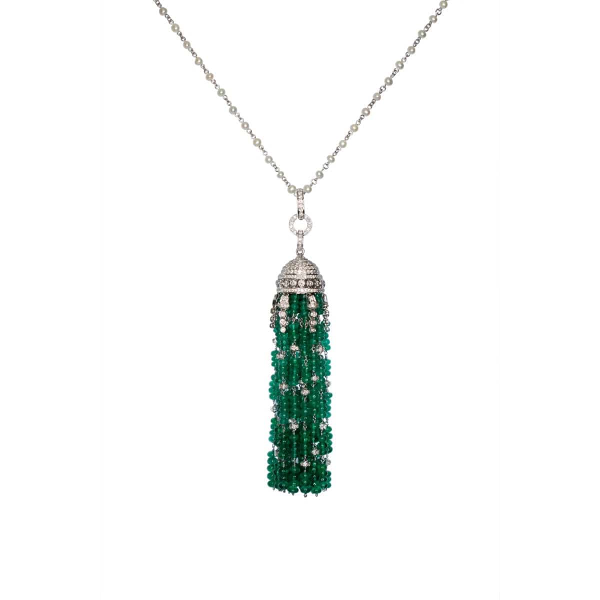 18K Emerald & Diamond Tassel Pendant - K.S. Sze & Sons