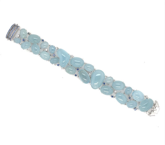18K Aquamarine, Diamond & Sapphire Bracelet - K.S. Sze & Sons