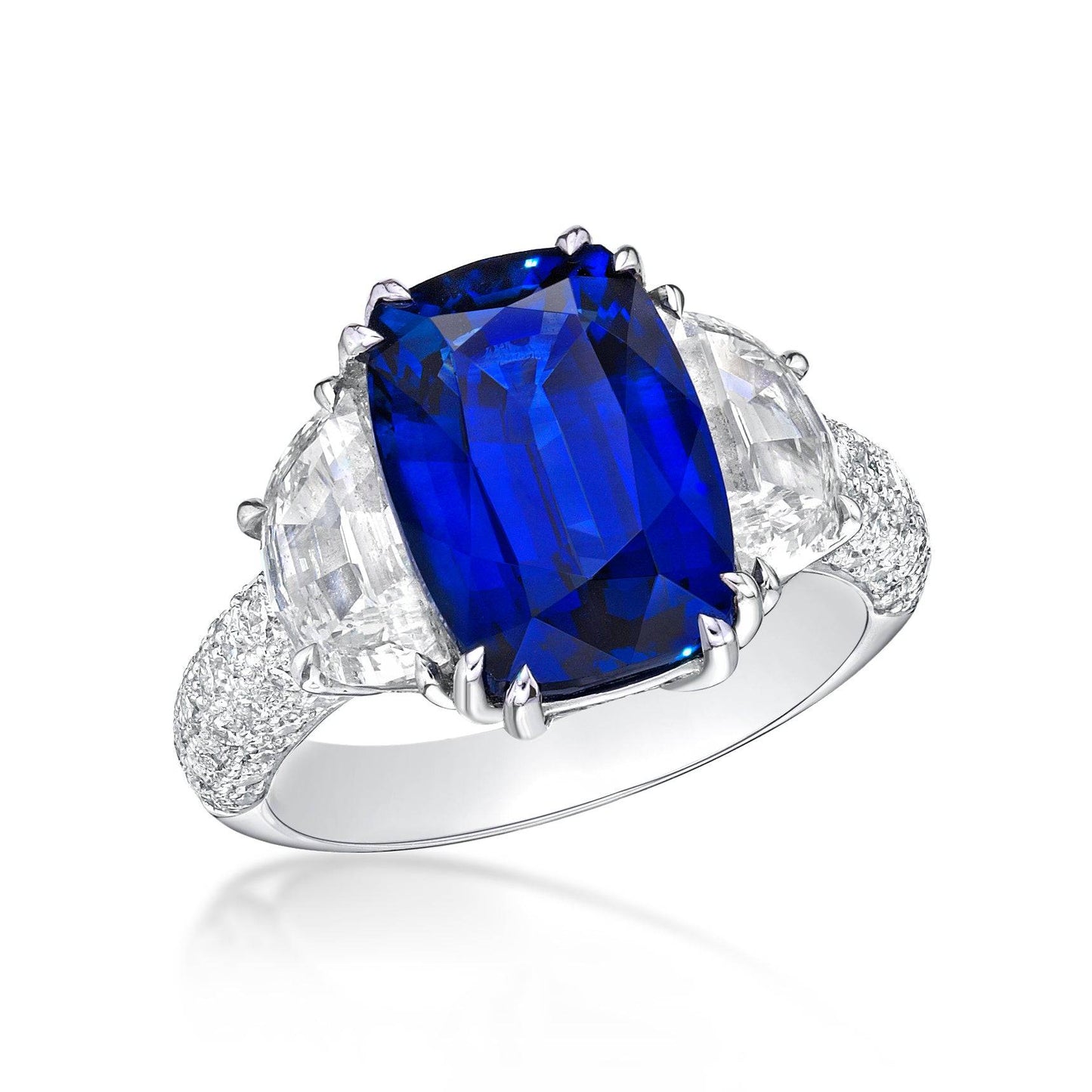 18K Cushion-Shaped Royal Blue Sapphire & Diamond Ring - K.S. Sze & Sons