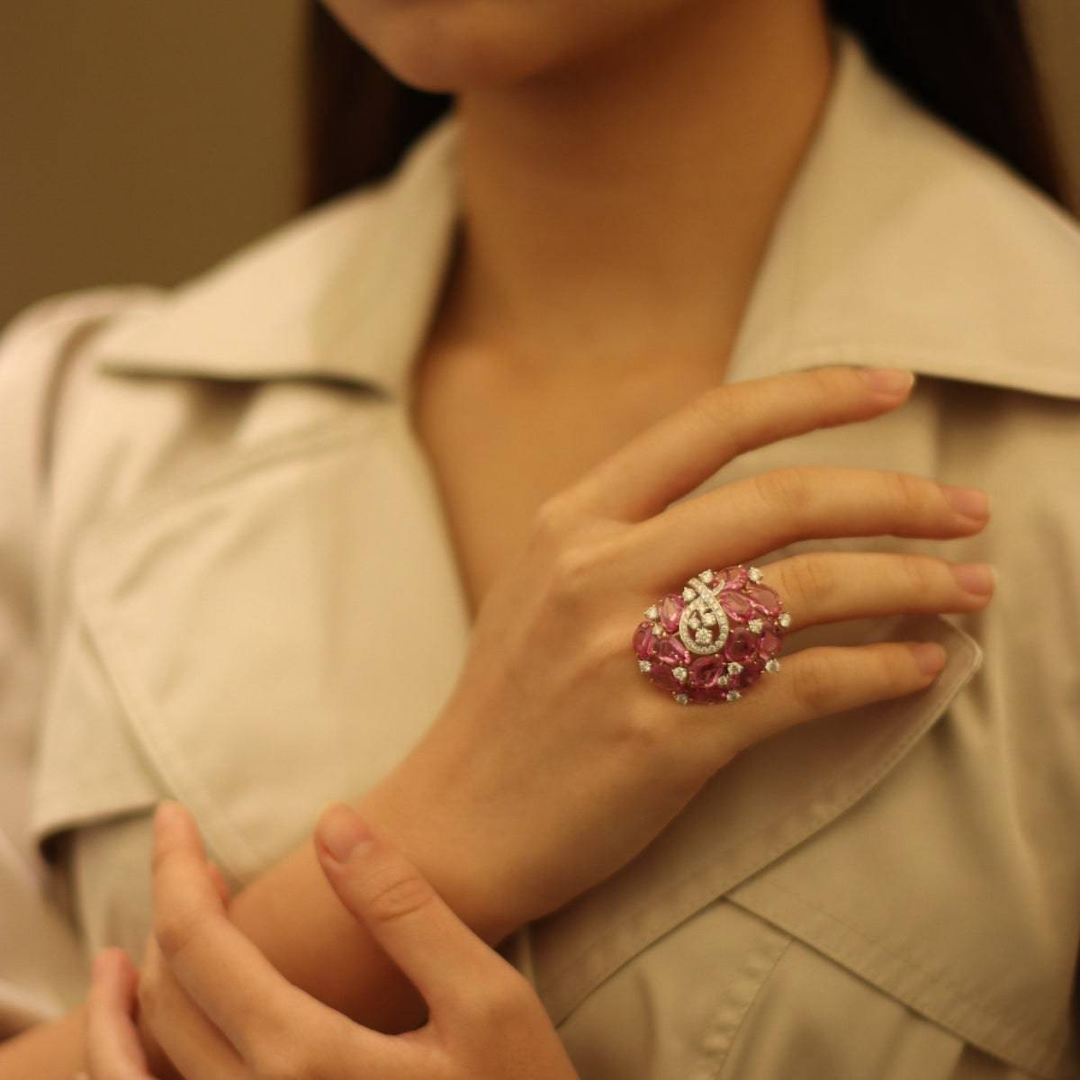 18K Pink Sapphire & Diamond Ring - K.S. Sze & Sons
